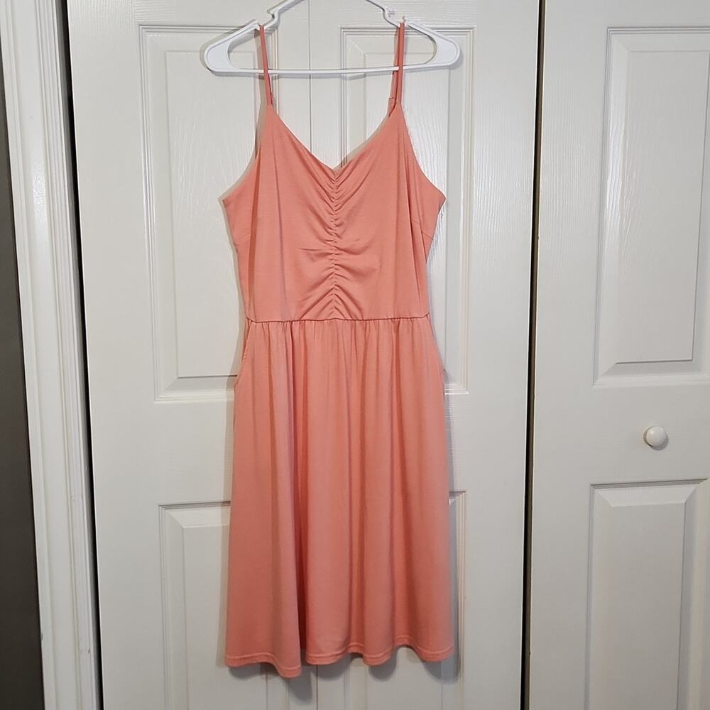 Yathon Women's‎ Coral Spaghetti Strap Ruched Knee Length Dress Size XL NWT Soft